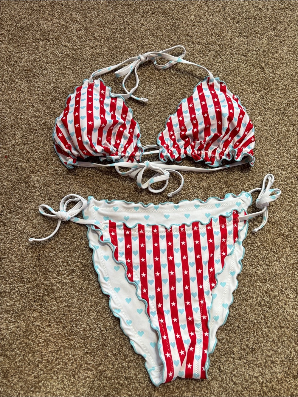 Red & White Striped Star Triangle Bikini